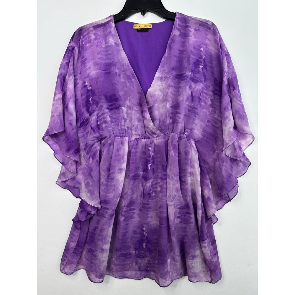 Alice + Olivia Y2K Purple Tie Dye Silk  Tunic Babydoll  Top Shirt Dress Sz Small